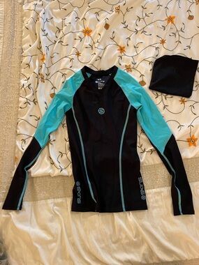 Skins Performance Compression Top in Black & Teal